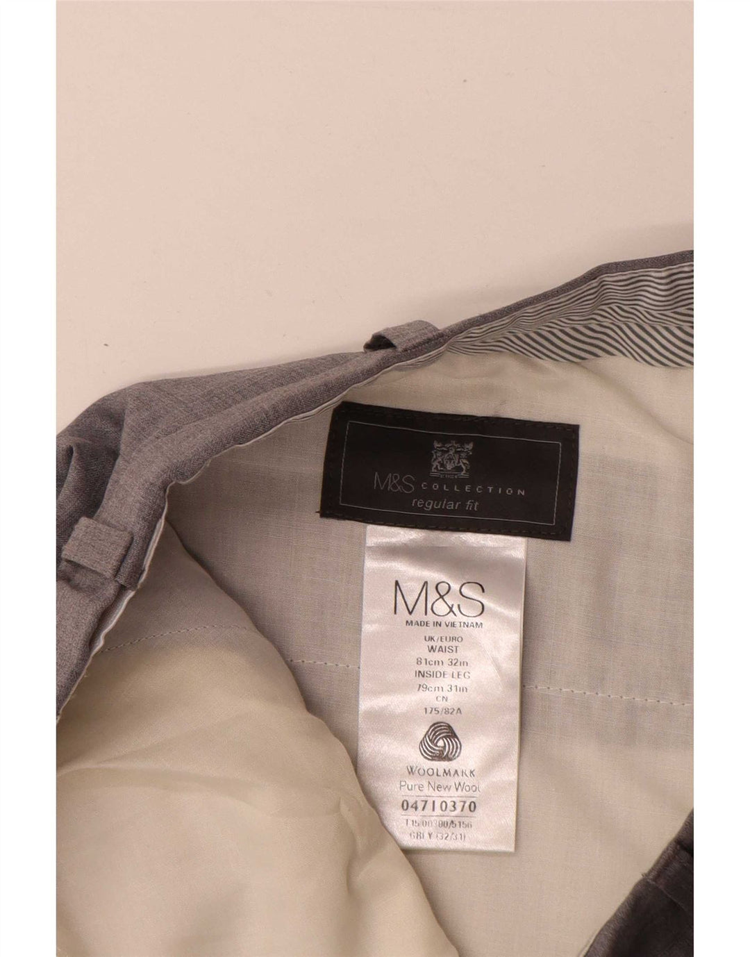 Pantaloni de costum pentru bărbați Marks & Spencer, cu tăiere obișnuită, L32 L31 Lână gri