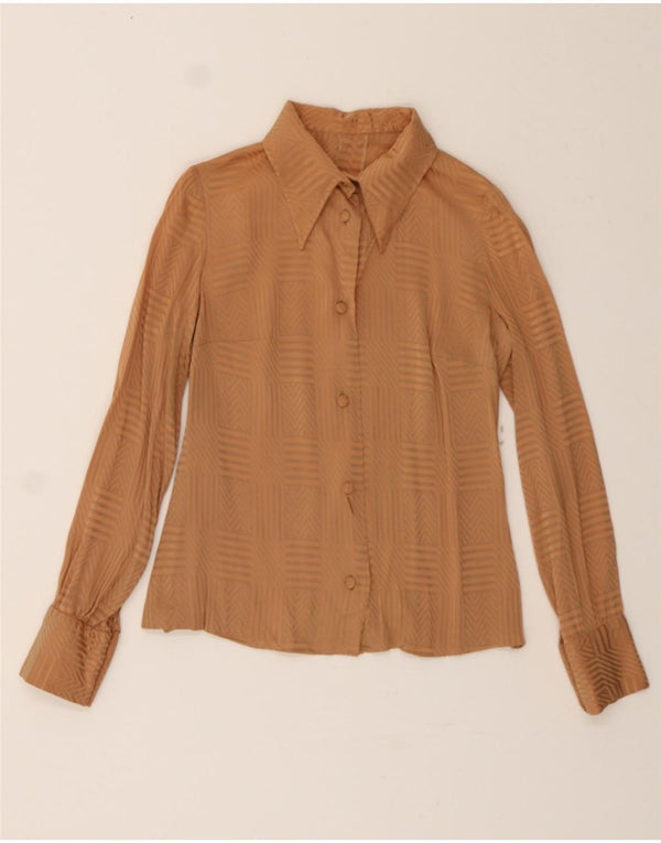 VINTAGE Womens Shirt UK 10 Small Beige Geometric