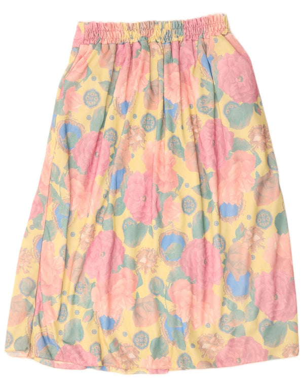 Vintage Womens Pleated Skirt W26 Small Yellow Floral