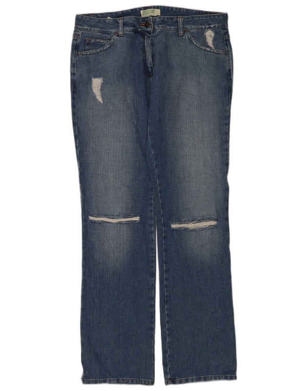 Benetton Blugi Distressed drepte pentru femei IT 48 XL W32 L34 albastru bumbac