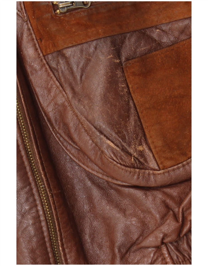 Gilet din piele vintage pentru bărbați UK 40, maro, piele mare