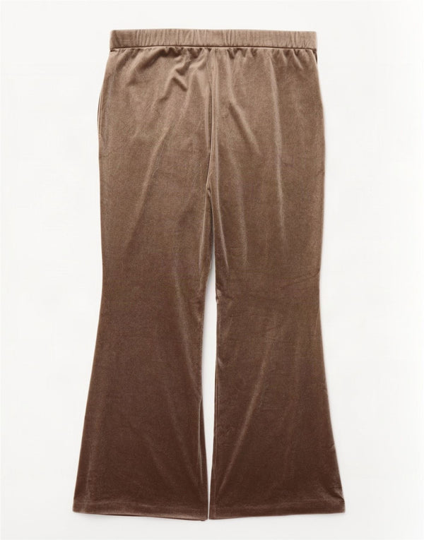 Pantaloni de trening pentru femei Flare din velur Zara UK 20 2XL Maro Poliester
