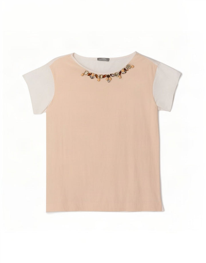Top tricou pentru femei Zara UK 14 Medium White Colorblock Viscose