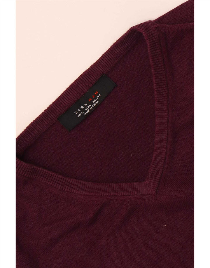 Pulover pentru bărbați Zara, cu decolteu în V, mare, burgundă