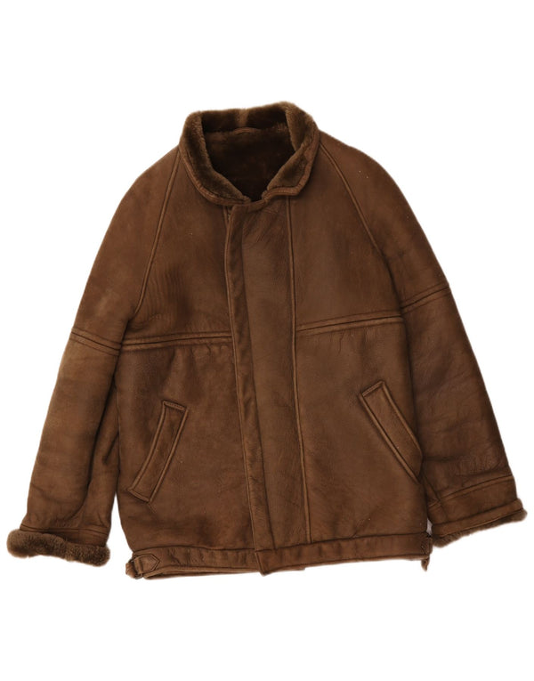 Jachetă vintage pentru bărbați din shearling IT 50 Large Brown