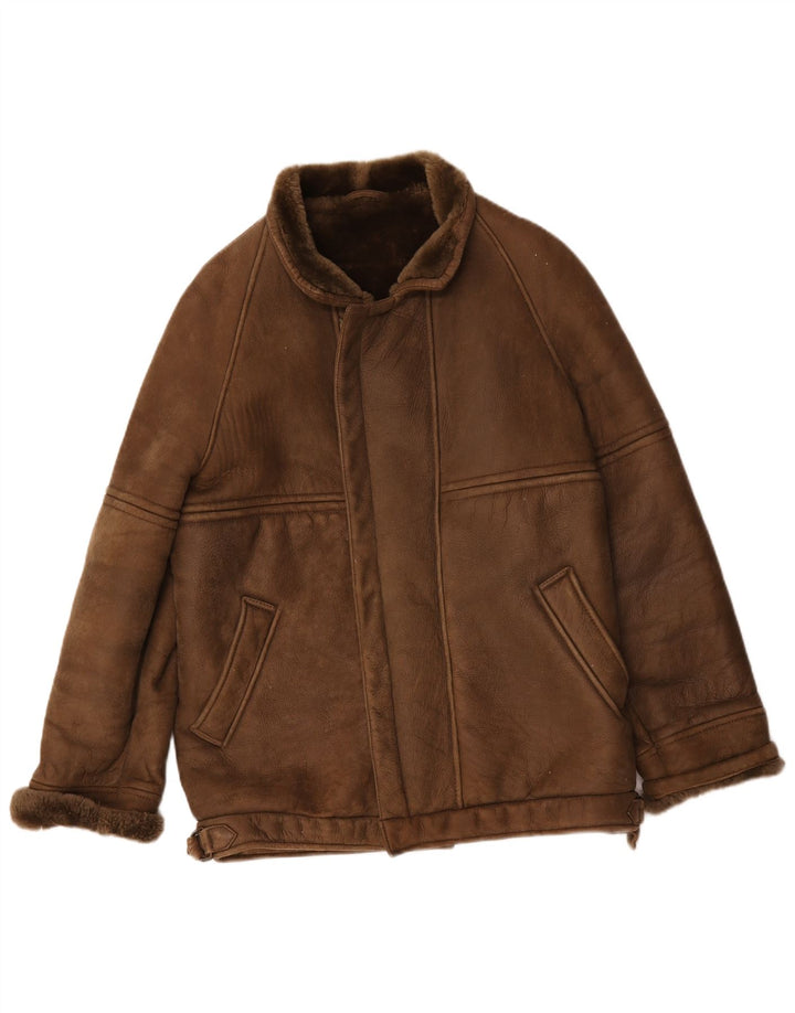 Jachetă vintage pentru bărbați din shearling IT 50 Large Brown