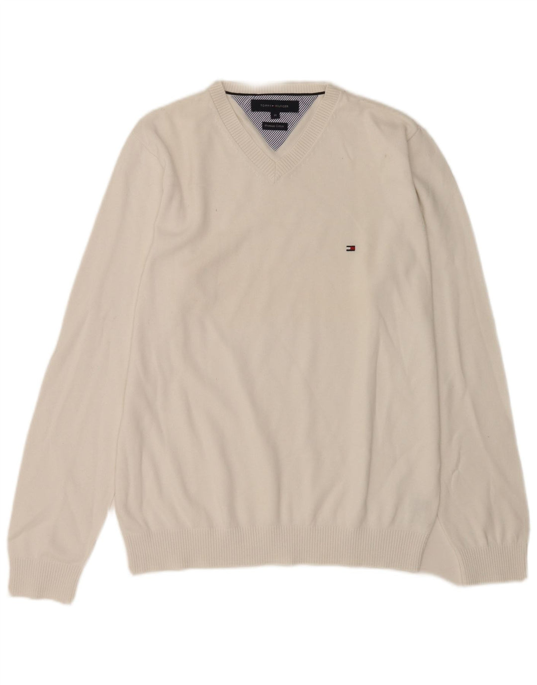Pulover Tommy Hilfiger pentru bărbați, cu decolteu în V, bumbac alb mediu