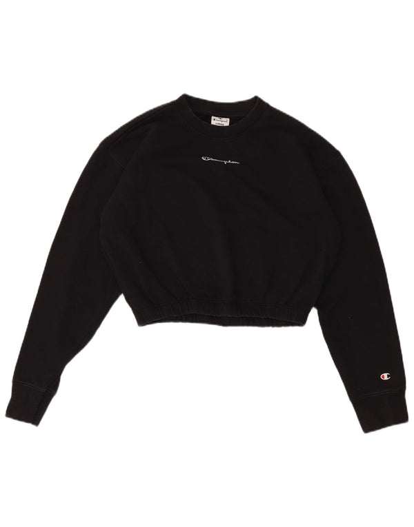 Pulover cu grafic crop pentru femei Champion UK 16 Large Black