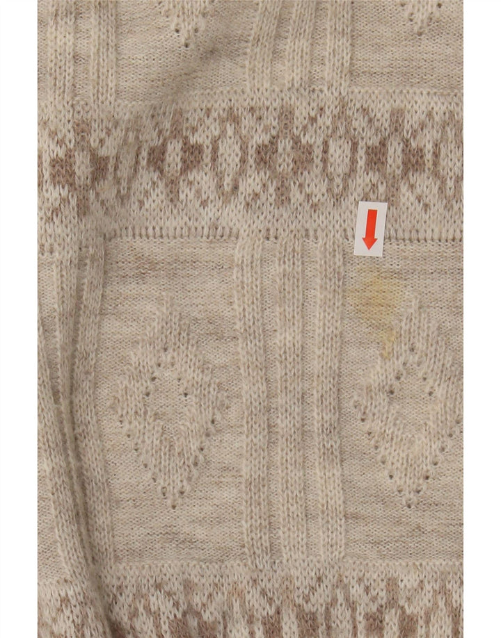 VINTAGE Mens V-Neck Jumper Sweater Medium Beige Argyle/Diamond Acrylic Vintage Vintage and Second-Hand Vintage from Messina Hembry 