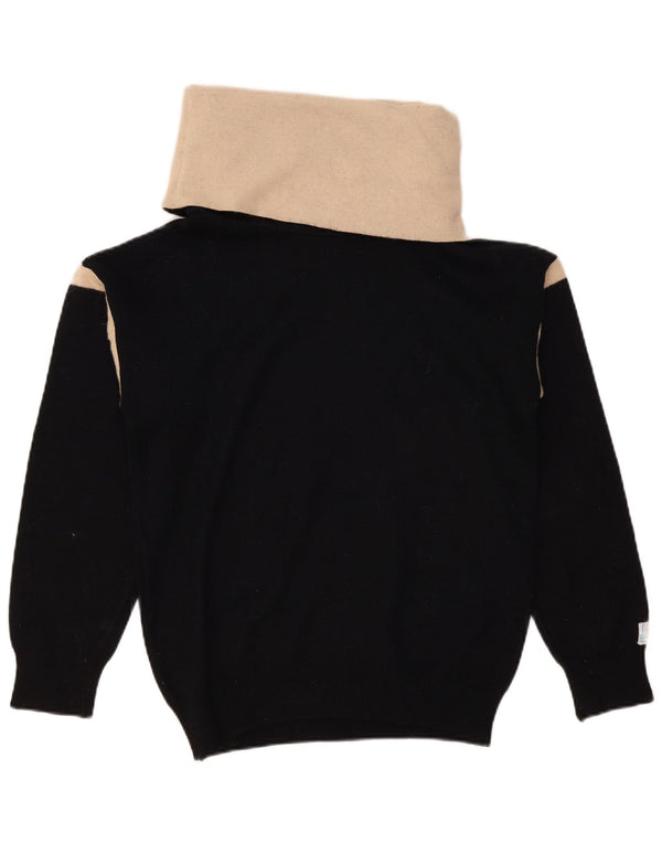 Pulover vintage pentru femei cu gât rulat, UK 12 Medium Black Colorblock