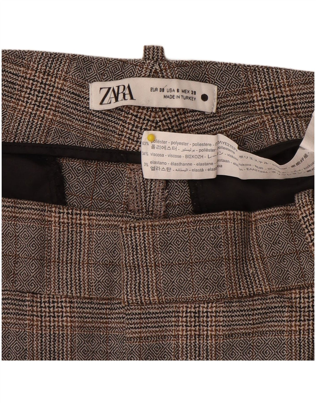 Pantaloni chino slim pentru femei Zara EU 38 Mici L28 L27 Poliester cu carouri gri