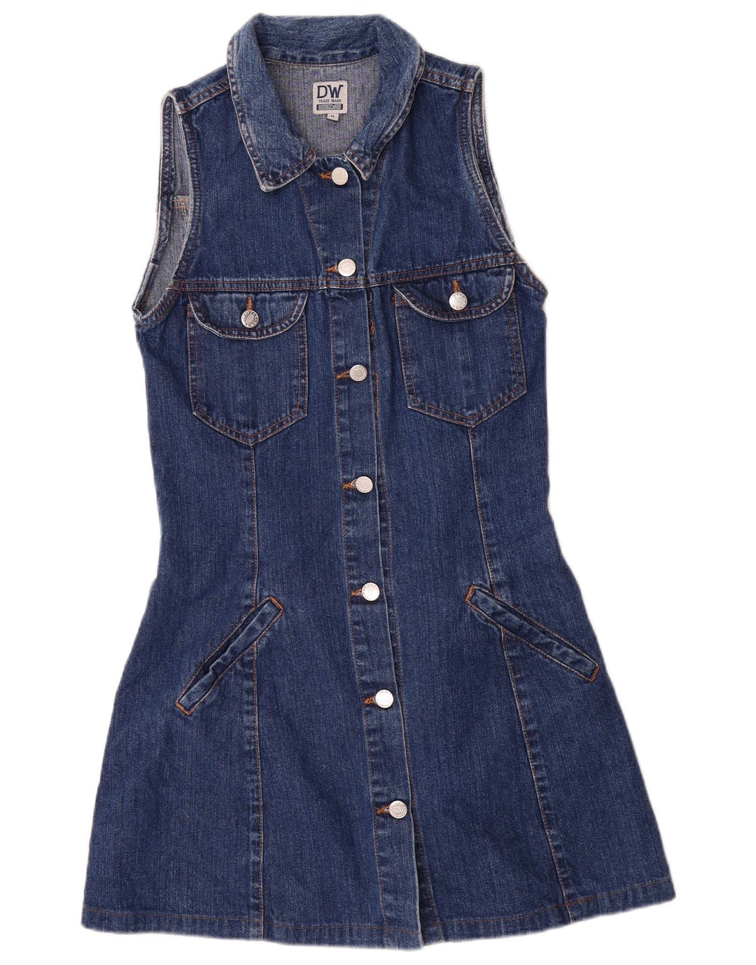 VINTAGE Rochie denim fără mâneci pentru femei UK 12 Medium Blue