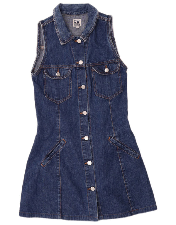 VINTAGE Rochie denim fără mâneci pentru femei UK 12 Medium Blue