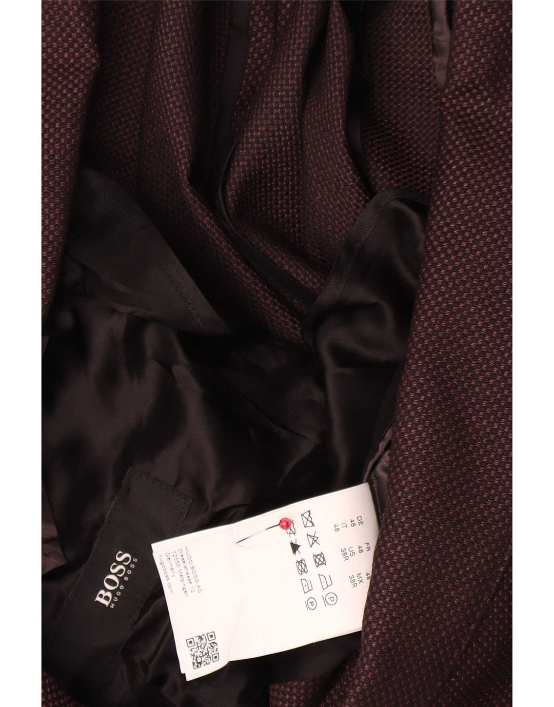 Jachetă pentru bărbați Hugo Boss cu 2 nasturi EU 48 Lână Burgundy medie