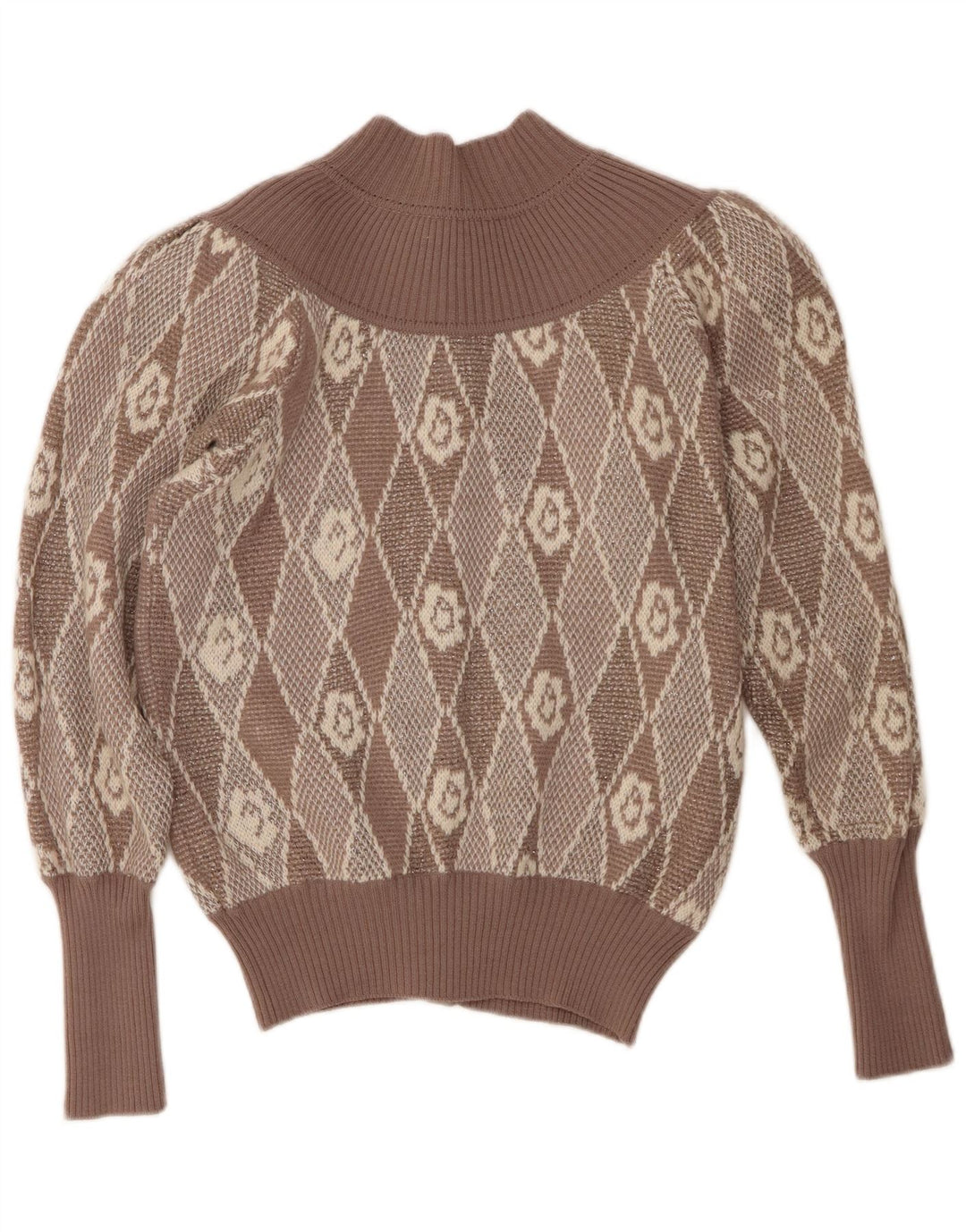 Carella Pulover Crop Cardigan pentru Femei UK 14 Medium Bej Argyle/Diamond Lână