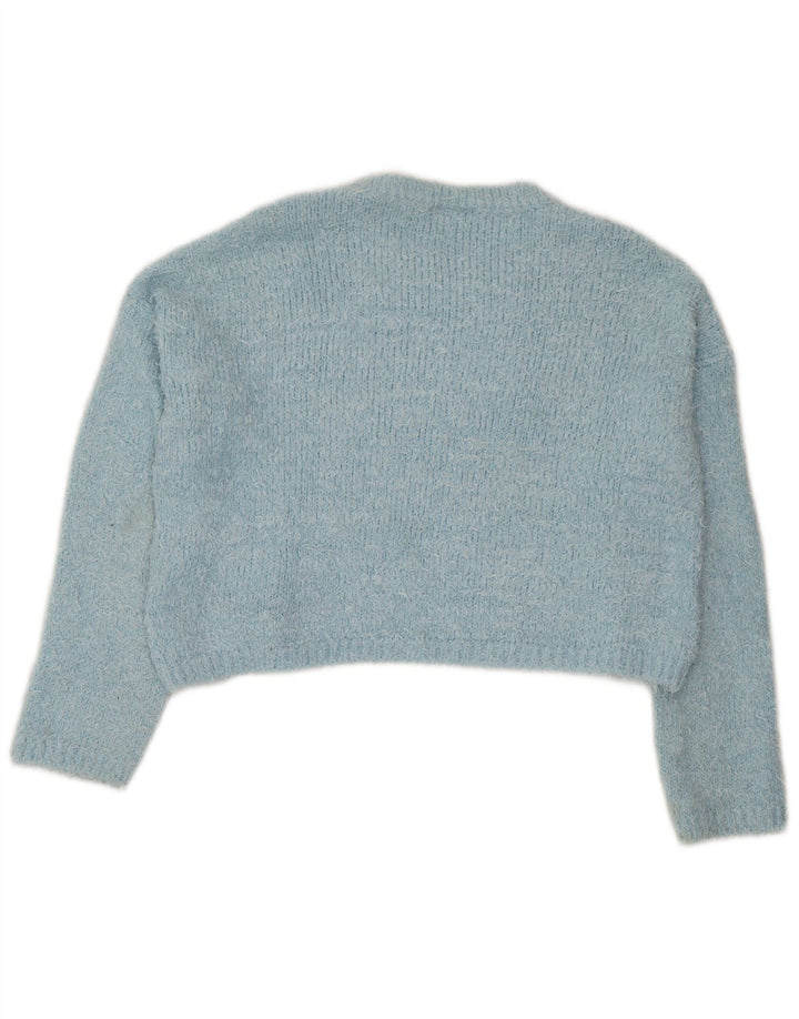 Topshop Pulover Crop Crew Deck pentru femei UK 12 Poliester albastru mediu