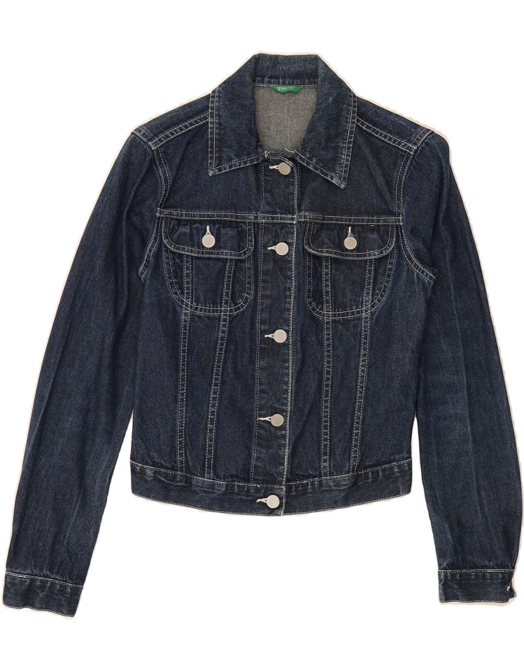 BENETTON Womens Denim Jacket UK 6 XS Navy Blue Cotton Vintage Benetton and Second-Hand Benetton from Messina Hembry 