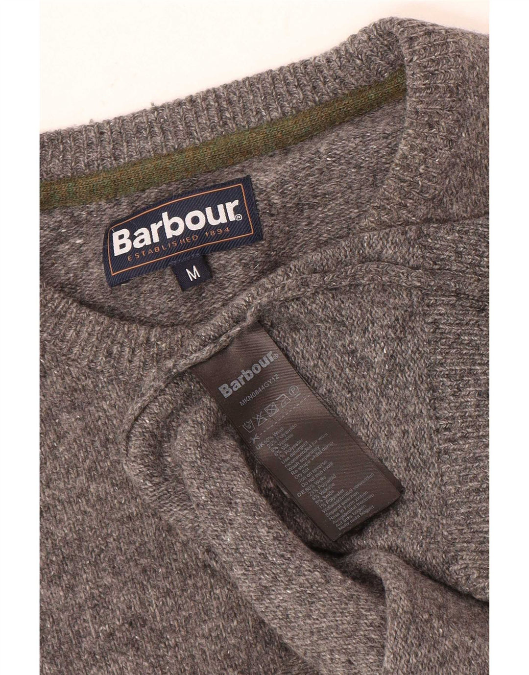 Pulover Barbour pentru bărbați cu gât rotund din lână cu pete, gri mediu
