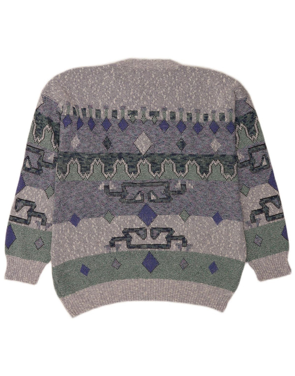 Pulover vintage pentru bărbați cu gâtul turnat, mare, albastru, geometric