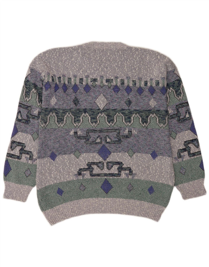 Pulover vintage pentru bărbați cu gâtul turnat, mare, albastru, geometric