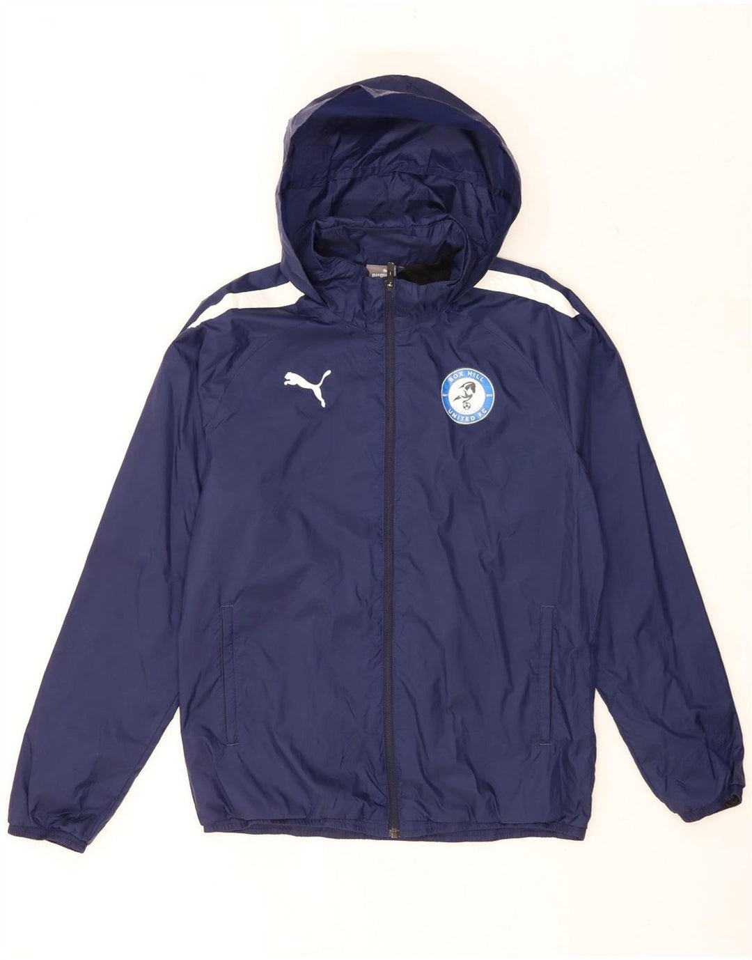 Jachetă de ploaie cu glugă Puma pentru bărbați UK 38 Medium Navy Blue Marine Colorblock
