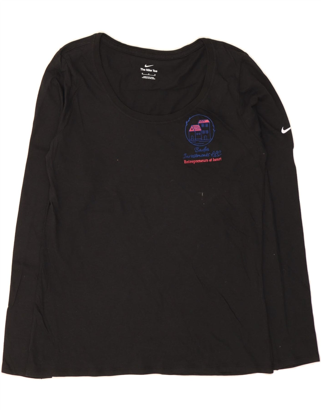 NIKE Womens Graphic Top Long Sleeve UK 14 Medium Black Polyester Vintage Nike and Second-Hand Nike from Messina Hembry 