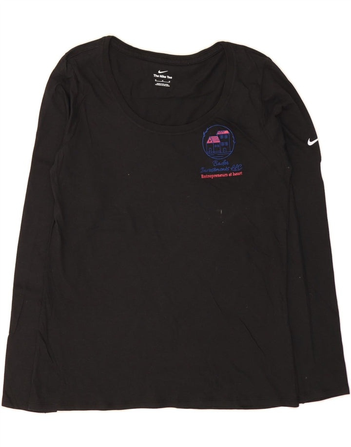 NIKE Womens Graphic Top Long Sleeve UK 14 Medium Black Polyester Vintage Nike and Second-Hand Nike from Messina Hembry 