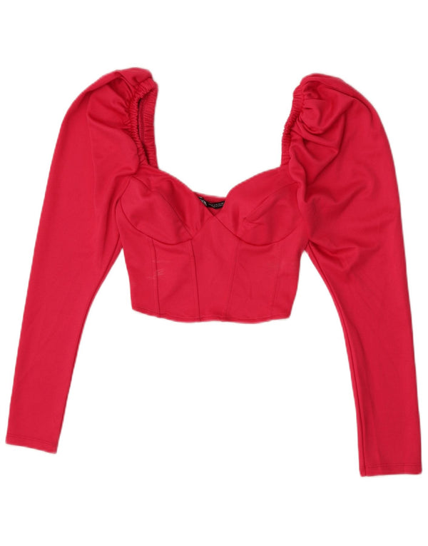Top crop cu mânecă lungă pentru femei Zara UK 8 Small Pink