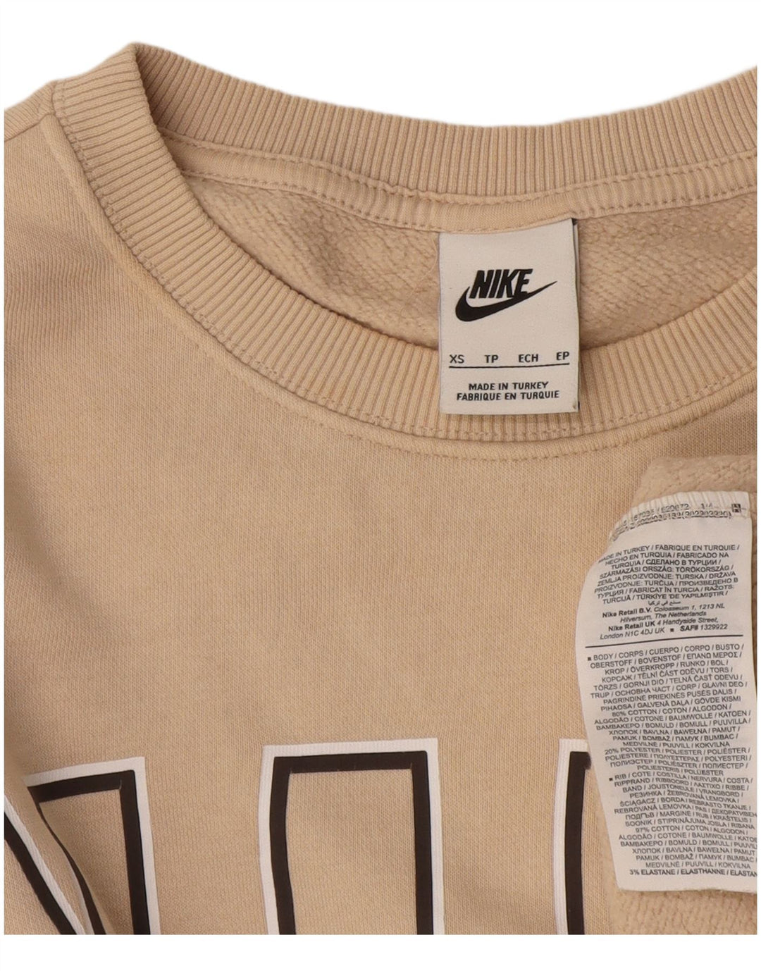 Pulover grafic pentru bărbați Nike XS, bumbac, bej