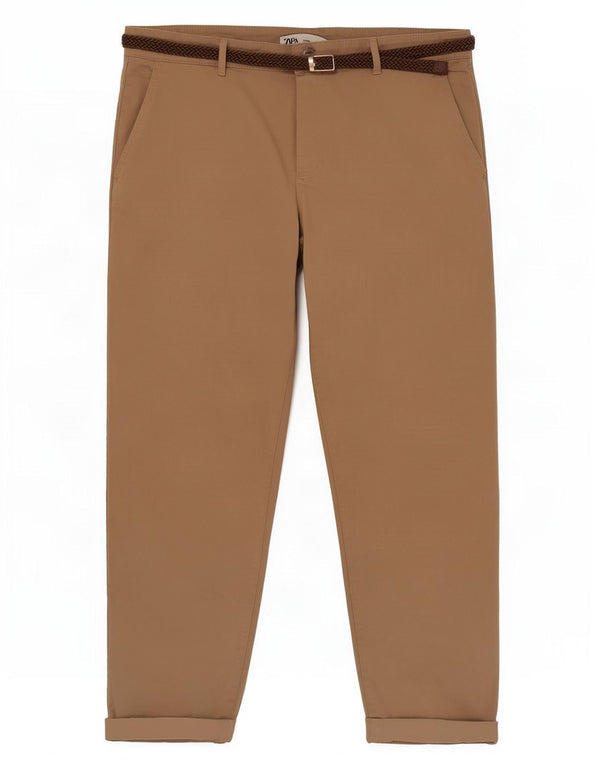 Pantaloni tăiați conici pentru femei Zara EU 42 Large W32 L26 Bej Bumbac