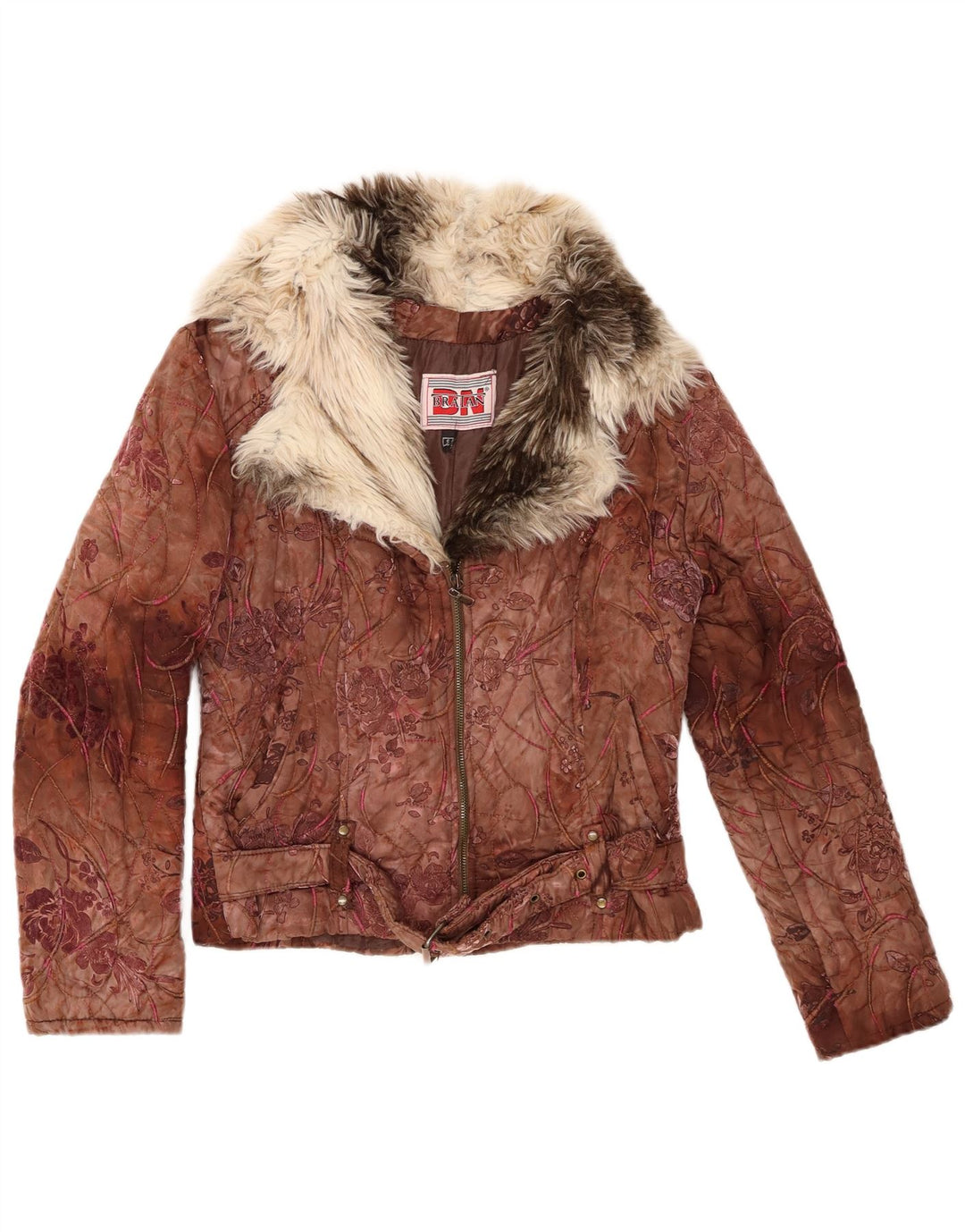 Jachetă matlasată vintage pentru femei UK 10 mic maro floral