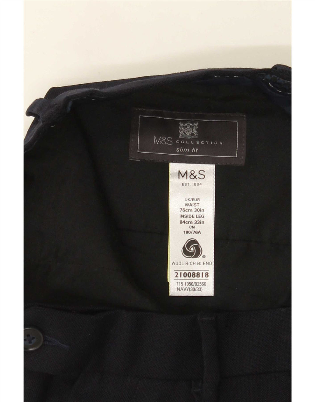 Marks & Spencer Pantaloni subțiri pentru bărbați L30 L33 Lână bleumarin