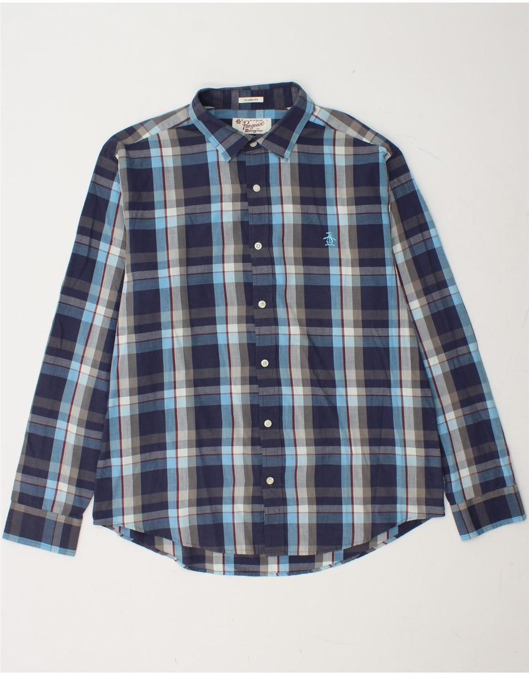 Cămașă pentru bărbați PENGUIN Classic Fit, mare din bumbac cu carouri bleumarin