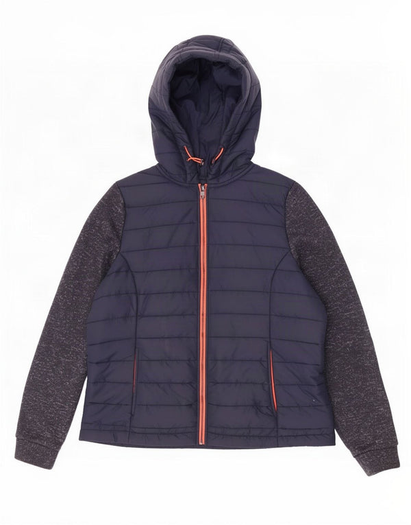 Jachetă căptușită cu glugă Superdry pentru femei UK 18 XL bleumarin din nailon color bloc