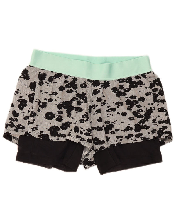 Pantaloni scurți sport Climalite Adidas pentru femei UK 8/10, gri mic, imprimeu animal