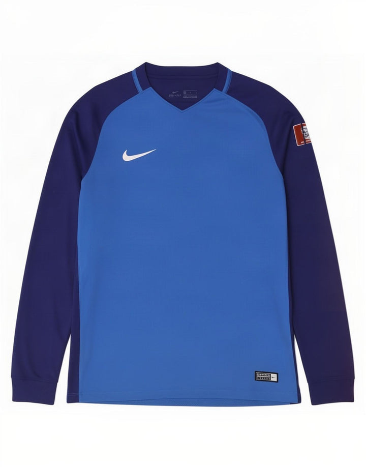 Top grafic Nike Dri Fit pentru bărbați cu mânecă lungă, albastru mediu, poliester color bloc