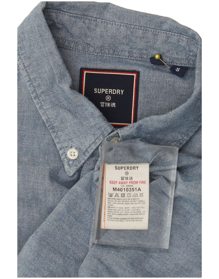 Cămașă cu mânecă scurtă pentru bărbați Superdry, bumbac albastru mic
