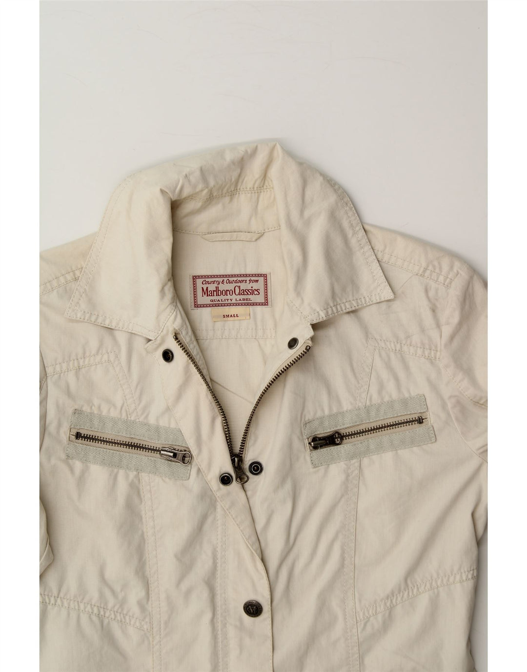 MARLBORO CLASSICS Womens Utility Jacket UK 10 Small Off White Cotton Vintage Marlboro Classics and Second-Hand Marlboro Classics from Messina Hembry 