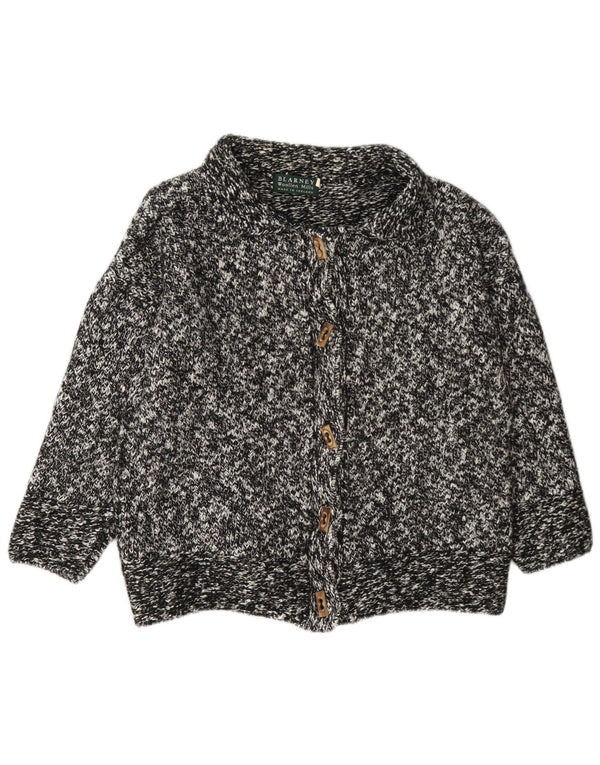 Pulover cardigan Blarney pentru femei UK 14 Lână mare neagră cu pete
