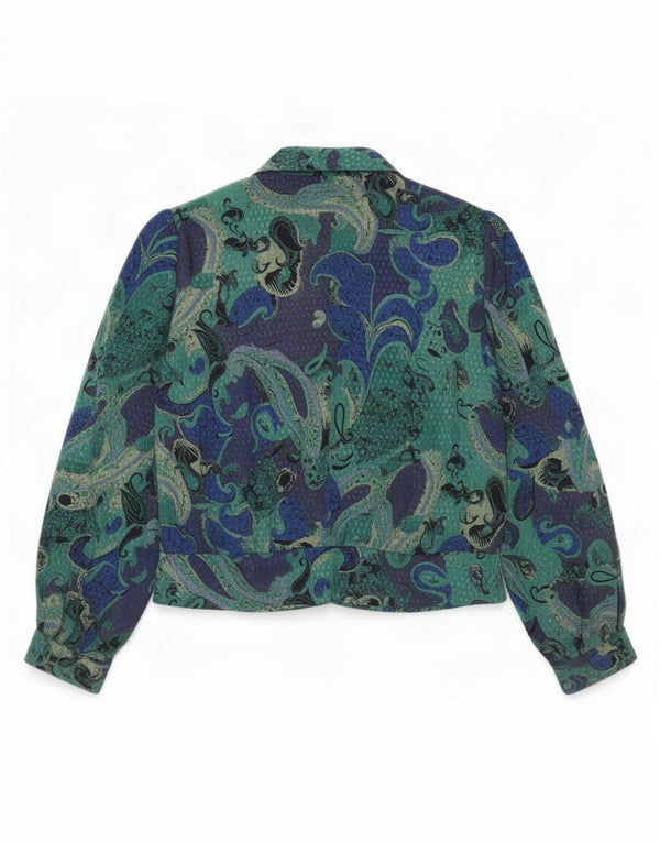 Bluză cămașă vintage pentru femei UK 12 Medium Green Paisley
