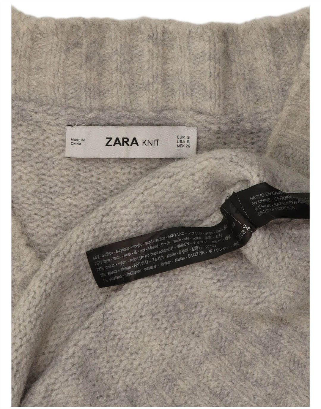 Pulover cu decolteu în V supradimensionat pentru femei Zara UK 10 Mic gri acrilic