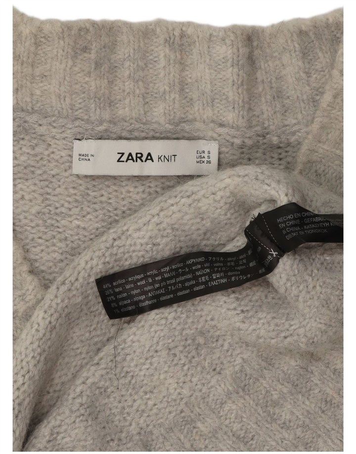 Pulover cu decolteu în V supradimensionat pentru femei Zara UK 10 Mic gri acrilic