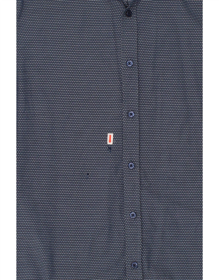 HUGO BOSS Mens Abstract Pattern Slim Fit Shirt Medium Navy Blue Cotton Vintage Hugo Boss and Second-Hand Hugo Boss from Messina Hembry 