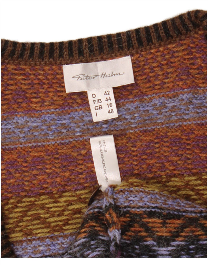 PETER HAHN Pulover cardigan fără mâneci pentru femei UK 16 Large Brown Fair Isle