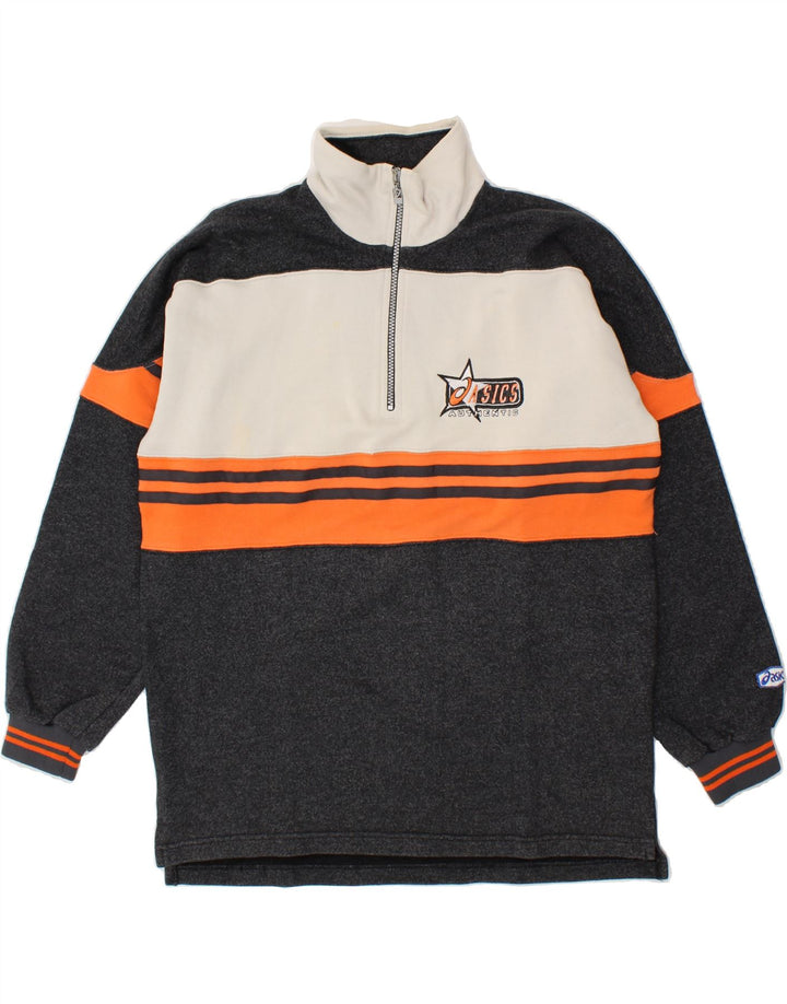 Pulover ASICS pentru bărbați, cu fermoar, cu gât, din bumbac mare, negru, bloc de culoare