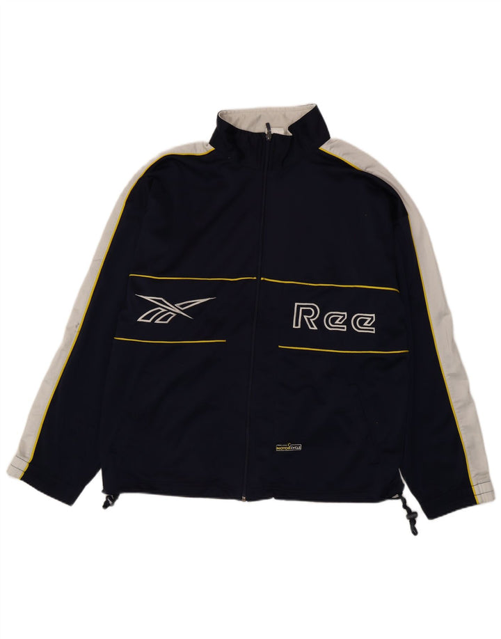 Jachetă de top pentru trening grafic Reebok pentru bărbați, mediu albastru bleumarin, bloc de culoare