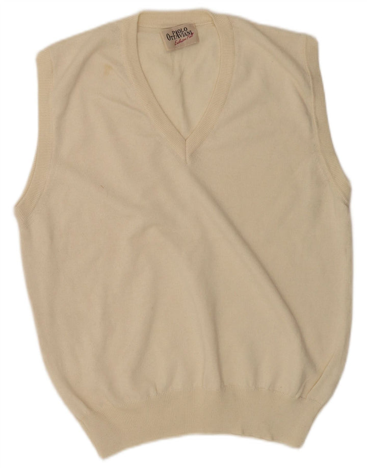 Paolo Ottaviani Mens Vest Tank Top Medium Bej Lână Merinos