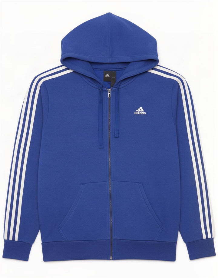 Pulover Adidas pentru bărbați, cu fermoar, bumbac albastru mediu