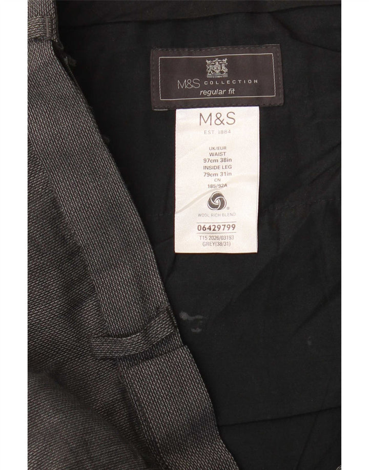 Pantaloni de costum pentru bărbați Marks & Spencer, cu tăiere obișnuită, L38 L31, lână gri