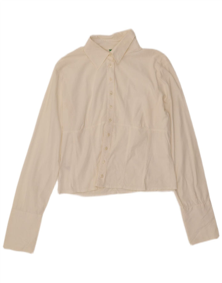 Bluză cu cămașă crop BENETTON pentru femei UK 14, mare, alb, bumbac